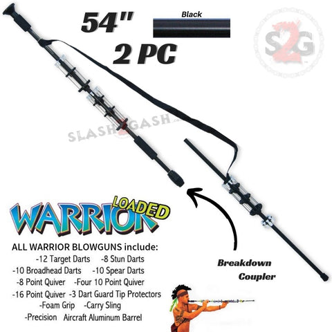 Warrior 54" Blowgun .40 cal LOADED w/ 40 Darts - 2PC Black - Avenger Blowguns USA