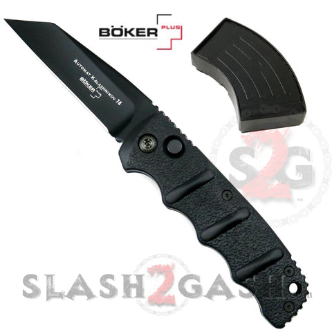 Boker Kalashnikov Automatic Conversion Knife AUS-8 - Black Wharncliffe Reverse Tanto Plain Switchblade AK47 AK74