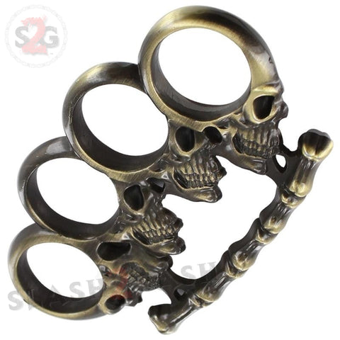 Head Trauma Skull & Bones Brass Knuckles Paperweight Antiqued Brass Heavy Duty Buckle