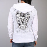 Hot Leathers Womens Sugar Skull Lightweight Slubby Hooded Sweatshirt