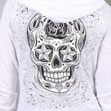 Hot Leathers Womens Sugar Skull Lightweight Slubby Hooded Sweatshirt