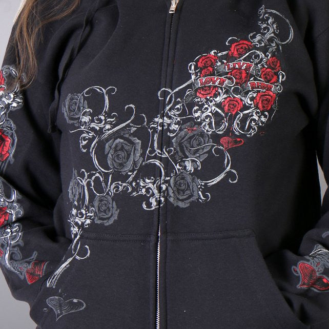 Floral Leather Sleeve Hooded Sweatshirt