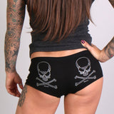 Hot Leathers Stud Skull and Crossbones Ladies Boy Shorts