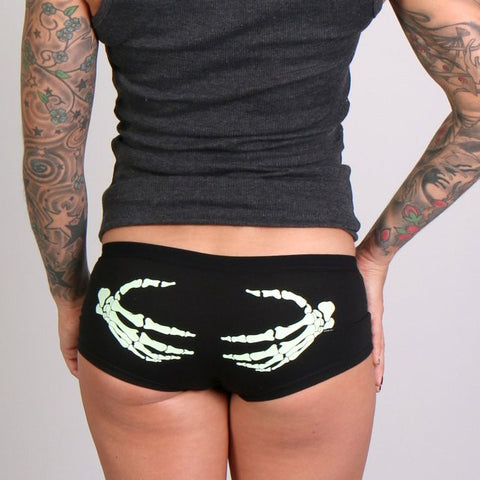 Hot Leathers Glow In The Dark Skeleton Hands Ladies Boy Shorts