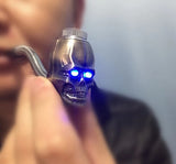 Skull Smoking Pipe With Light Up EYES Metal Bowl LED Lights