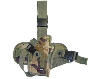 Right Handed Deluxe Tactical Drop Leg Holster w/ Removable Hip - Woodland Camo