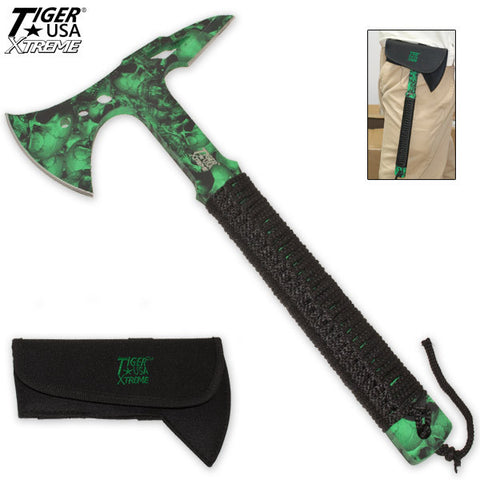 Tiger Xtreme Throwing Axe Green Zombie Undead Tomahawk w/ Sheath