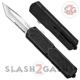 Titan OTF Automatic Knife Black Handle Dual Action Switchblade Knives - Tanto Serrated TAIWAN upgraded