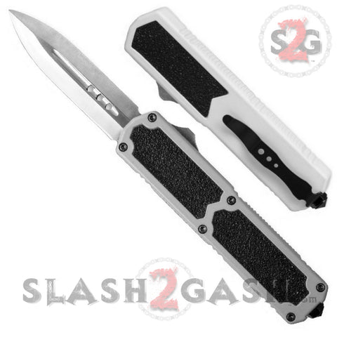 Titan OTF Dual Action White Automatic Knife Plain Edge Dagger
