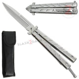 Twist Butterfly Knife w/ Clip - Silver Spear Point Balisong Dagger + Sheath
