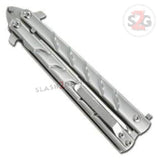 Twist Butterfly Knife w/ Clip - Silver Spear Point Balisong Dagger + Sheath