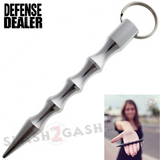 Silver Kubotan wavy Self Defense Stick Keychain Ninja Weapon - Kubaton Women Protection Martial Arts