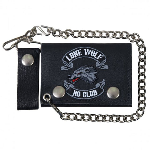Hot Leathers Lone Wolf Leather Wallet w/ Chain American Made USA