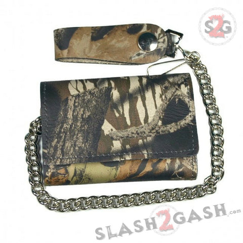 Hot Leathers Hunting Camo Leather Wallet w/ Chain American Made USA