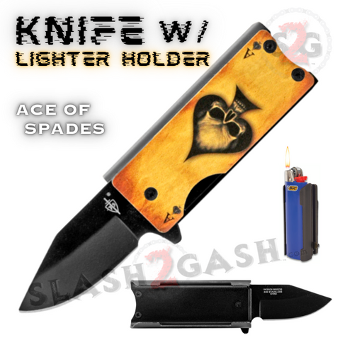 Spring Assist Pocket Knife Lighter Holder 2.625" - Ace Of Spades