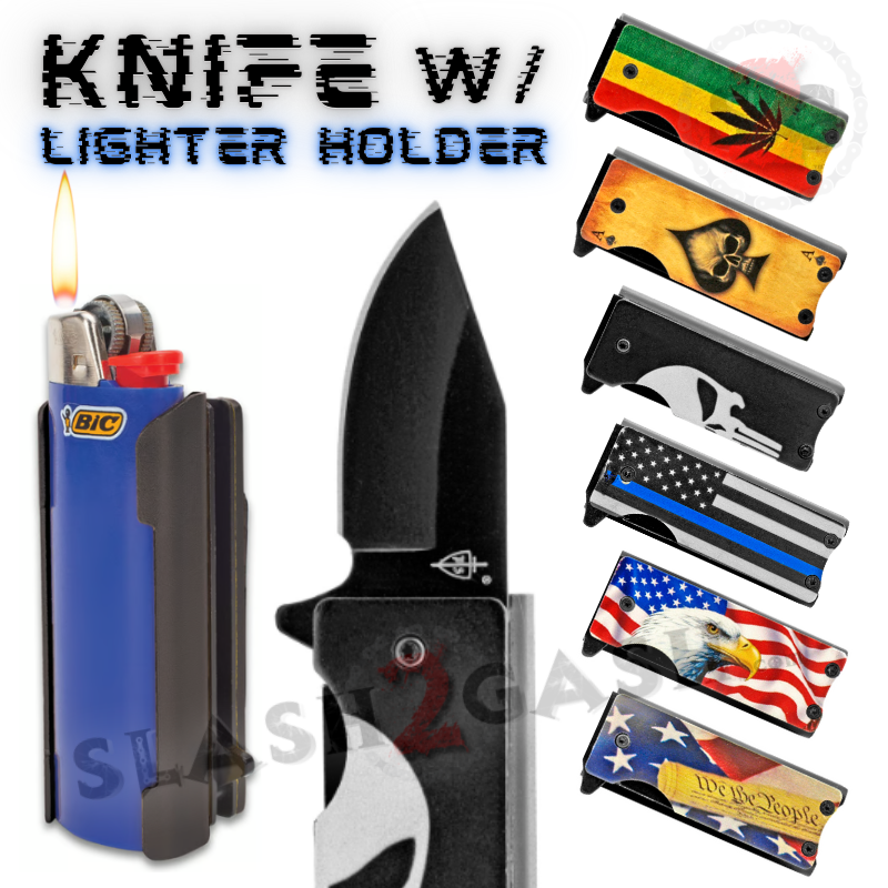 Spring Assisted Folding Pocket Knife Lighter Holder 2.625