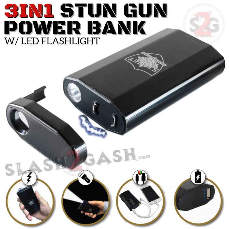 3 in 1 rechargeable stun gun flashlight SABRE Pepper Spray & 3-in-1 with and Anti-Grab Bar Technology, Self Defense Kit, 35 Bursts, 10 Ft (3 m) Range, 120 Lumens LED Light, Battery (Set 3-in-1 Stun Gun with Personal
