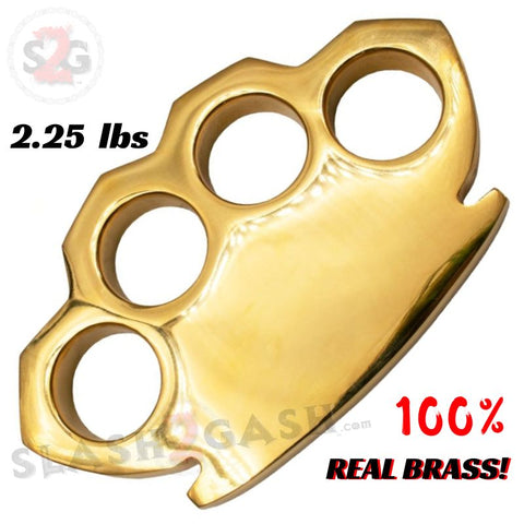 100% Real Brass Knuckles - 2.25 Pound lb MEGA HUGE Paperweight! Extra Large Knucks Duster Buckle
