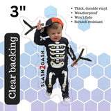 S2G Sticker Vinyl Decal Funny Toddler Flipping Balisong Knife Skeleton Bones Butterfly Knives 3" Clear Backing