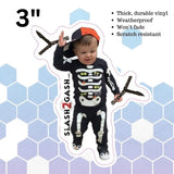 S2G Sticker Vinyl Decal Funny Toddler Flipping Balisong Knife Skeleton Bones Butterfly Knives 3"