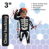 S2G Stickers Vinyl Decals Funny Toddler with Kitchen Knife Skeleton Bones 3" Clear Backing