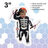 S2G Stickers Vinyl Decals Funny Toddler with Kitchen Knife Skeleton Bones 3" Indoor/Outdoor