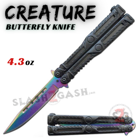 Creature Butterfly Knife Single Edge Rainbow Blade Balisong - Black
