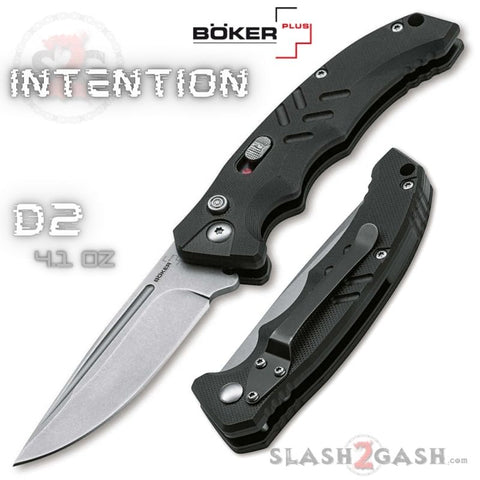 Boker Plus Intention II Automatic Knife Black G10 - Stone Wash D2 Switchblade w/ Safety