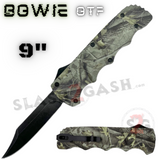 Bowie OTF Knife Dual Action Automatic Switchblade 9" - Green Camo Stonewash D2