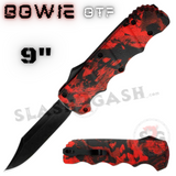 Bowie OTF Knife Dual Action Automatic Switchblade 9" - Red Camo Stonewash D2
