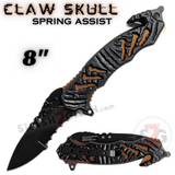 Claw Spring Assisted Rescue Knife w/ Cutouts 3D Skull - Asst. Colors