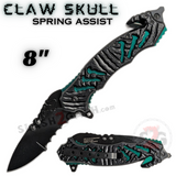 Claw Spring Assisted Rescue Knife w/ Cutouts 3D Skull - Asst. Colors