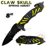 Claw Spring Assisted Rescue Knife w/ Cutouts 3D Skull - Asst. Colors