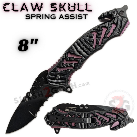 Claw Spring Assisted Rescue Knife w/ Cutouts 3D Skull - Plink