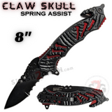 Claw Spring Assisted Rescue Knife w/ Cutouts 3D Skull - Asst. Colors