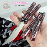 Cygnus Butterfly Knife Clone Balisong TIANQI - Pink Black Aluminum w/ G10 Trainer