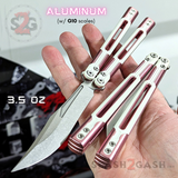 Cygnus Butterfly Knife Clone Balisong TIANQI - Pink White Aluminum w/ G10 Trainer