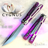 Cygnus Butterfly Knife Clone Balisong TIANQI - Purple Black White Aluminum w/ G10 Trainer