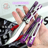 Cygnus Butterfly Knife Clone Balisong TIANQI - Purple Black White Aluminum w/ G10 Trainer