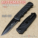 Delta Force Switchblade Side Opening Automatic Knife - Black Aluminum Handle Plain Edge