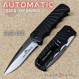 Delta Force Switchblade Side Opening Automatic Knife - Black Handle Silver Plain Edge