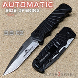 Delta Force Switchblade Side Opening Automatic Knife - Black Handle Silver Serrated Edge