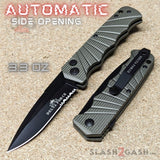 Delta Force Switchblade Side Opening Automatic Knife - Gray Handle Black Serrated Edge