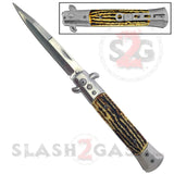 Diablo Stiletto Automatic Knife Milano Switchblade - Faux Stag Horn