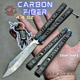 FrankenREP Butterfly Knife TITANIUM Balisong Carbon Fiber Damascus Blade - Replicant Clone Silver Liners CF