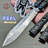 Rep clone Damascus Blade Carbon Fiber Balisong FrankenREP Butterfly Knife TITANIUM - Silver Liners CF