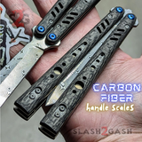 Rep clone Damascus Blade Carbon Fiber Scales Balisong FrankenREP Butterfly Knife TITANIUM - Blue Screws Pivots