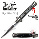 The Godfather Italian Stiletto Automatic Knife Classic Mafia Switchblade - Black Marble w/ Removable Spring Pin