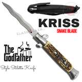 Italian Stiletto Automatic Knife KRISS Switchblade - Snake Blade Wavy, Stag Antler