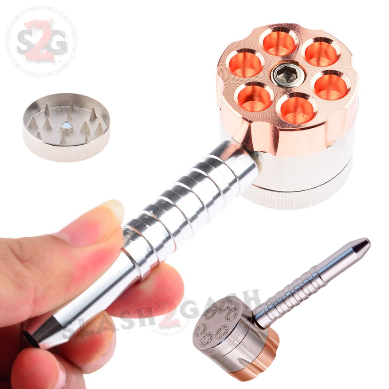 Six Shooter Rotating Revolver Smoking Bullet Metal Pipe w/ Grinder - V ...